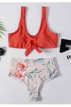 Y2K Aesthetic Plunge Knot Printed Bikini Set in Coquette Style