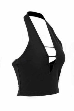 Y2K Aesthetic Plunge Neck Cutout Halter Vest - Coquette Grunge with Pastel Goth Touch