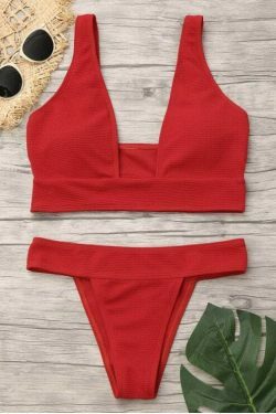 Y2K Aesthetic Plunge Neck Low Waist Bikini - Coquette & Grunge Style for Women