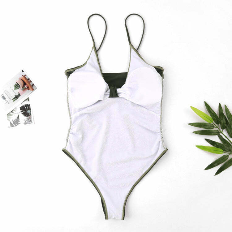 Y2K Aesthetic Plunge Neckline Plaited Swimwear for Niche Women Fashion Y2K Aesthetic Plunge Neckline Plaited Swimwear for Niche Women Fashion