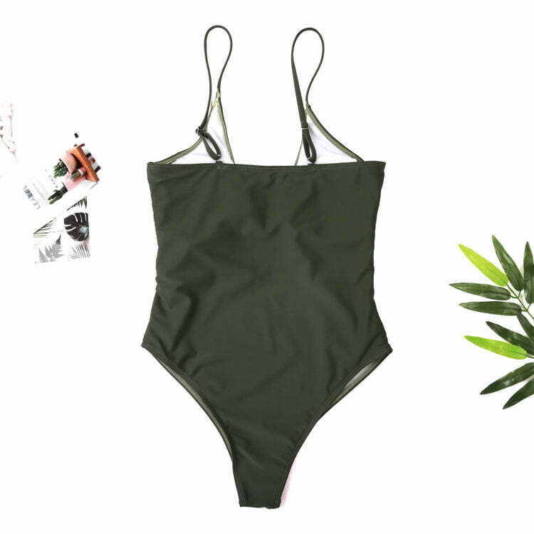 Y2K Aesthetic Plunge Neckline Plaited Swimwear for Niche Women Fashion Y2K Aesthetic Plunge Neckline Plaited Swimwear for Niche Women Fashion