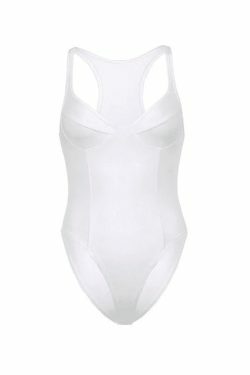 Y2K Aesthetic Plunge V-Neck Sleeveless Bodysuit in Coquette Style