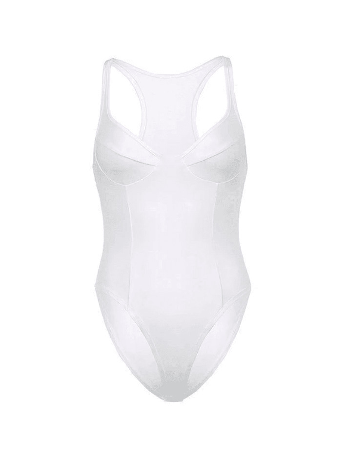 Y2K Aesthetic Plunge V-Neck Sleeveless Bodysuit in Coquette Style Y2K Aesthetic Plunge V-Neck Sleeveless Bodysuit in Coquette Style