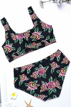 Y2K Aesthetic Plus Size High Waist Printed T-shirt Bikini Suit