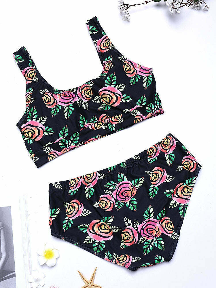 Y2K Aesthetic Plus Size High Waist Printed T-shirt Bikini Suit Y2K Aesthetic Plus Size High Waist Printed T-shirt Bikini Suit