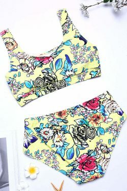 Y2K Aesthetic Plus Size High Waist Printed T-shirt Bikini Suit