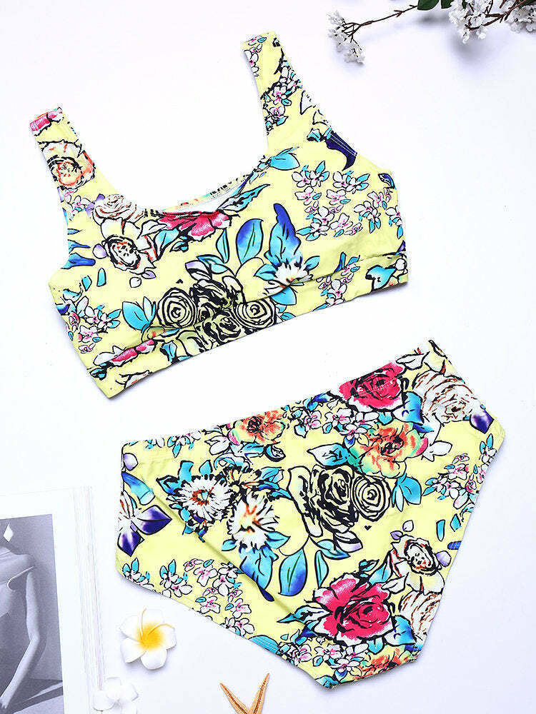 Y2K Aesthetic Plus Size High Waist Printed T-shirt Bikini Suit Y2K Aesthetic Plus Size High Waist Printed T-shirt Bikini Suit