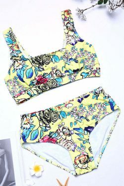 Y2K Aesthetic Plus Size High Waist Printed T-shirt Bikini Suit