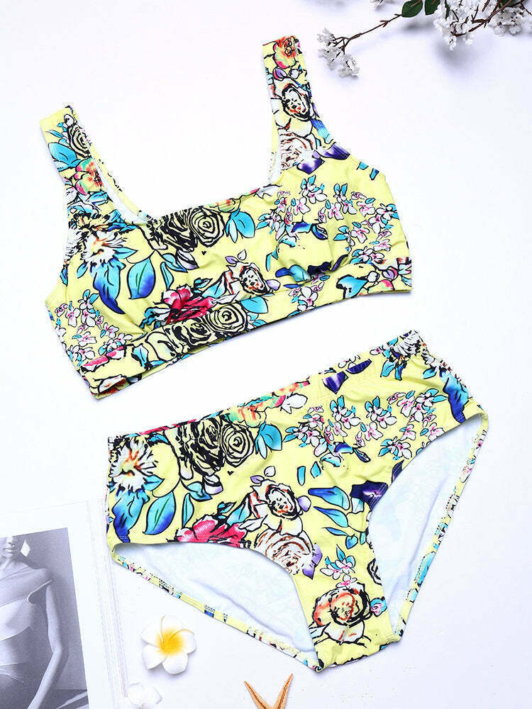 Y2K Aesthetic Plus Size High Waist Printed T-shirt Bikini Suit Y2K Aesthetic Plus Size High Waist Printed T-shirt Bikini Suit
