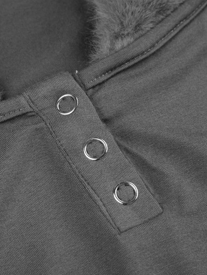 Y2K Aesthetic Plush Splice Halter Top with Long Sleeves Y2K Aesthetic Plush Splice Halter Top with Long Sleeves