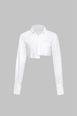 Y2K Aesthetic Pocket-Detail Raw Hem Crop Shirt in Coquette Style with Grunge Influence