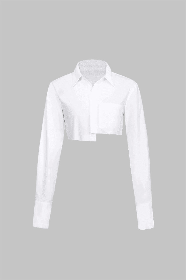 Y2K Aesthetic Pocket-Detail Raw Hem Crop Shirt in Coquette Style with Grunge Influence