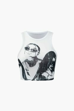 Y2K Aesthetic Portrait Tank Top & Mini Skirt Set - Coquette Fashion with Grunge & Pastel Goth Vibes