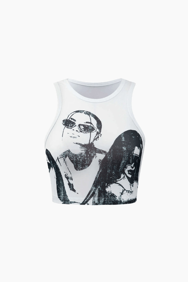 Y2K Aesthetic Portrait Tank Top & Mini Skirt Set - Coquette Fashion with Grunge & Pastel Goth Vibes Y2K Aesthetic Portrait Tank Top & Mini Skirt Set - Coquette Fashion with Grunge & Pastel Goth Vibes