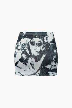 Y2K Aesthetic Portrait Tank Top & Mini Skirt Set - Coquette Fashion with Grunge & Pastel Goth Vibes