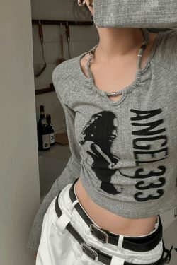 Y2K Aesthetic Print Halter Slim Knit Top - Coquette & Grunge Style Cute Tops for Women