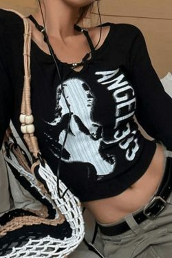 Y2K Aesthetic Print Halter Slim Knit Top - Coquette & Grunge Style Cute Tops for Women