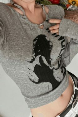 Y2K Aesthetic Print Halter Slim Knit Top - Coquette & Grunge Style Cute Tops for Women