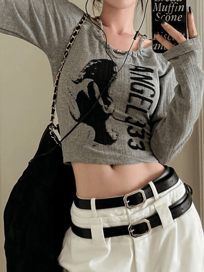 Y2K Aesthetic Print Halter Slim Knit Top - Coquette & Grunge Style Cute Tops for Women