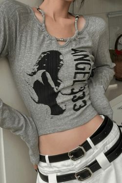 Y2K Aesthetic Print Halter Slim Knit Top - Coquette & Grunge Style Cute Tops for Women