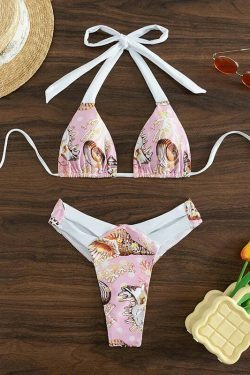 Y2K Aesthetic Printed Backless Beach Bikini - Coquette Style Grunge Fashion for Women