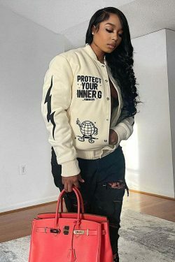 Y2K Aesthetic Printed Baseball Jacket for Women - Coquette & Grunge Style Cargo Skirt Outfit