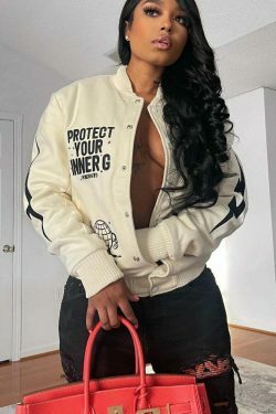 Y2K Aesthetic Printed Baseball Jacket for Women - Coquette & Grunge Style Cargo Skirt Outfit