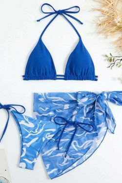 Y2K Aesthetic Printed Drawstring Three-Piece Set Bikini