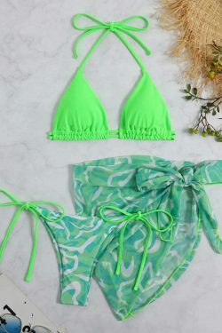 Y2K Aesthetic Printed Drawstring Three-Piece Set Bikini
