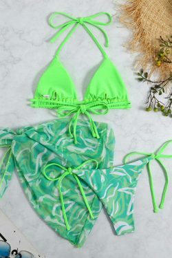 Y2K Aesthetic Printed Drawstring Three-Piece Set Bikini