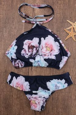 Y2K Aesthetic Printed Halter Bikini Set for Women - Coquette Style Swimwear
