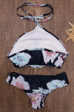 Y2K Aesthetic Printed Halter Bikini Set for Women - Coquette Style Swimwear