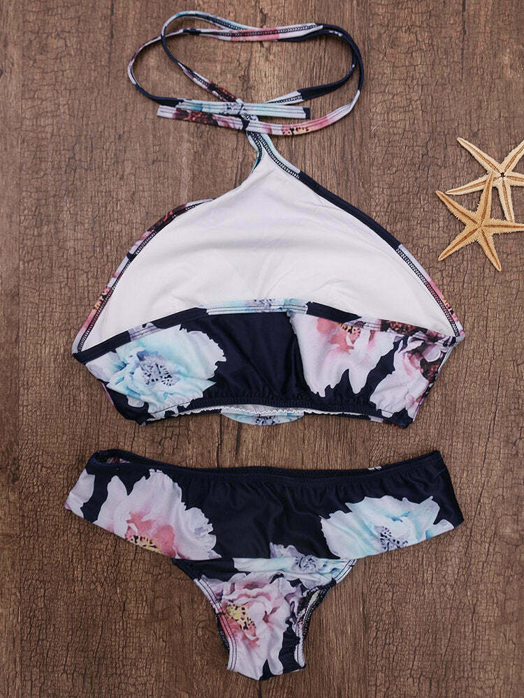 Y2K Aesthetic Printed Halter Bikini Set for Women - Coquette Style Swimwear Y2K Aesthetic Printed Halter Bikini Set for Women - Coquette Style Swimwear