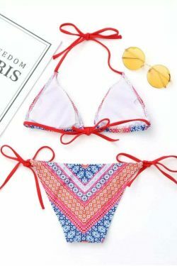 Y2K Aesthetic Printed Halter Bikini Set with String Bottoms