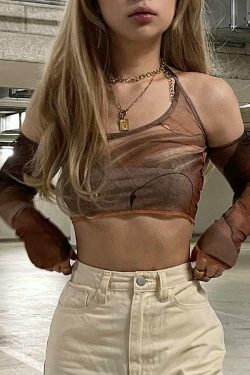 Y2K Aesthetic Printed Halter Crop Cami Top - Coquette & Grunge Style for Women