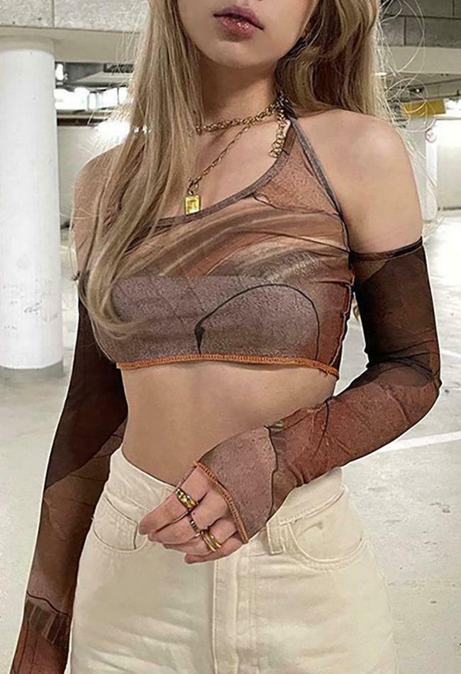 Y2K Aesthetic Printed Halter Crop Cami Top - Coquette & Grunge Style for Women Y2K Aesthetic Printed Halter Crop Cami Top - Coquette & Grunge Style for Women