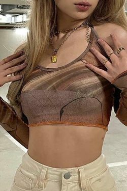 Y2K Aesthetic Printed Halter Crop Cami Top - Coquette & Grunge Style for Women