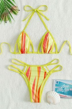 Y2K Aesthetic Printed Halter Swimsuit for Niche Women Fashion