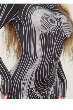 Y2K Aesthetic Printed Long-Sleeved Fit Dress for Women - Coquette Style with Grunge and Pastel