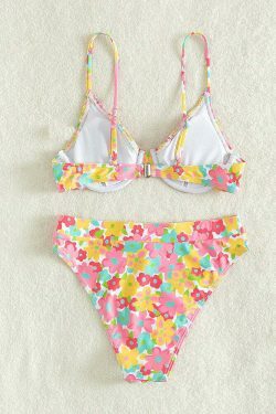 Y2K Aesthetic Printed Pleated Steel-Supported Bikini Swimsuit