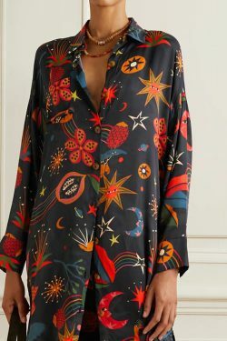 Y2K Aesthetic Printed Satin Pajama Casual Suit for Women - Coquette & Grunge Style Outfit