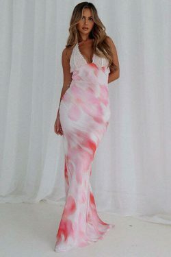 Y2K Aesthetic Printed Sleeveless One Shoulder Long Dress
