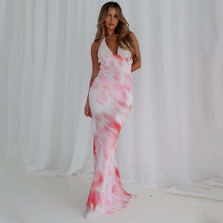 Y2K Aesthetic Printed Sleeveless One Shoulder Long Dress Y2K Aesthetic Printed Sleeveless One Shoulder Long Dress