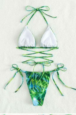 Y2K Aesthetic Printed Strap Split Two-Piece Swimsuit