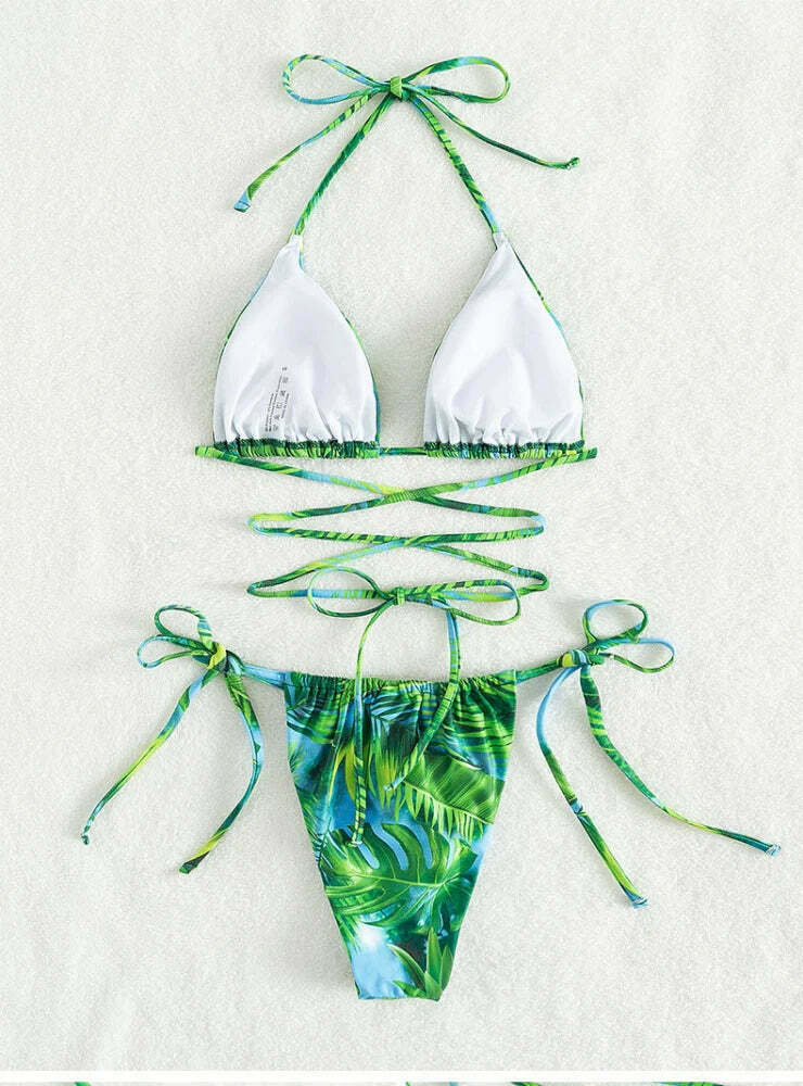 Y2K Aesthetic Printed Strap Split Two-Piece Swimsuit Y2K Aesthetic Printed Strap Split Two-Piece Swimsuit