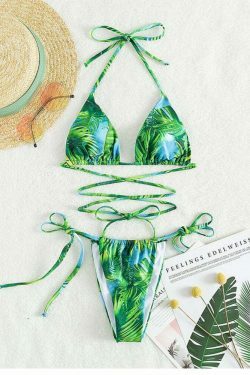 Y2K Aesthetic Printed Strap Split Two-Piece Swimsuit