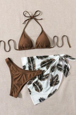 Y2K Aesthetic Printed Strap Three-Piece Set Bikini