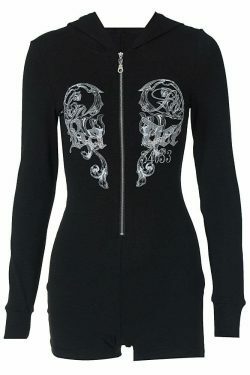 Y2K Aesthetic Printed Street Style Hooded Jumpsuit for Women - Coquette & Grunge Fashion