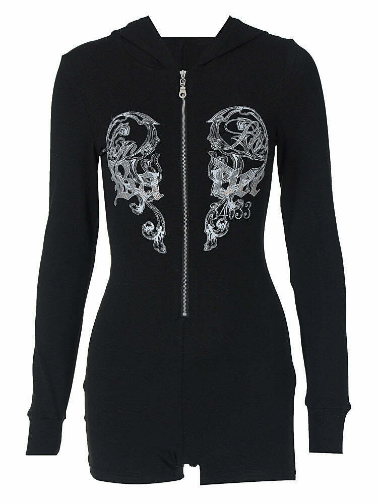 Y2K Aesthetic Printed Street Style Hooded Jumpsuit for Women - Coquette & Grunge Fashion Y2K Aesthetic Printed Street Style Hooded Jumpsuit for Women - Coquette & Grunge Fashion