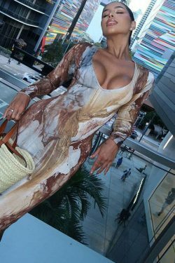 Y2K Aesthetic Printed V-Neck Slim Long Dress for Women - Coquette & Grunge Style Fashion